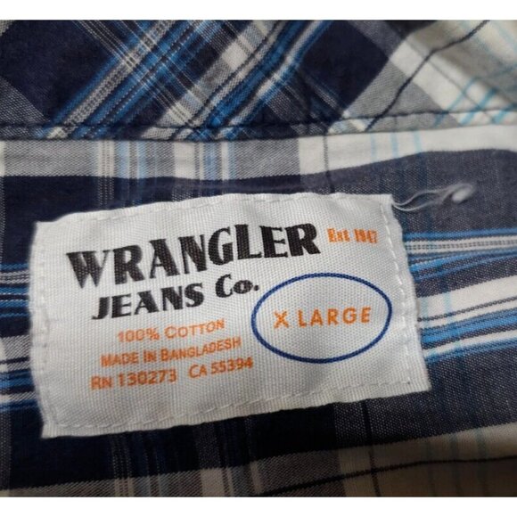 Wrangler Jeans Co Mens XL Blue Plaid Long Sleeves Button Up Western Shirt - Picture 10 of 11